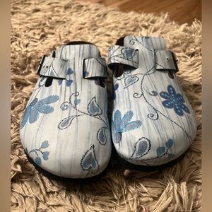 Birkenstock Papillio Blue Boston Style Buckle Floral Clogs